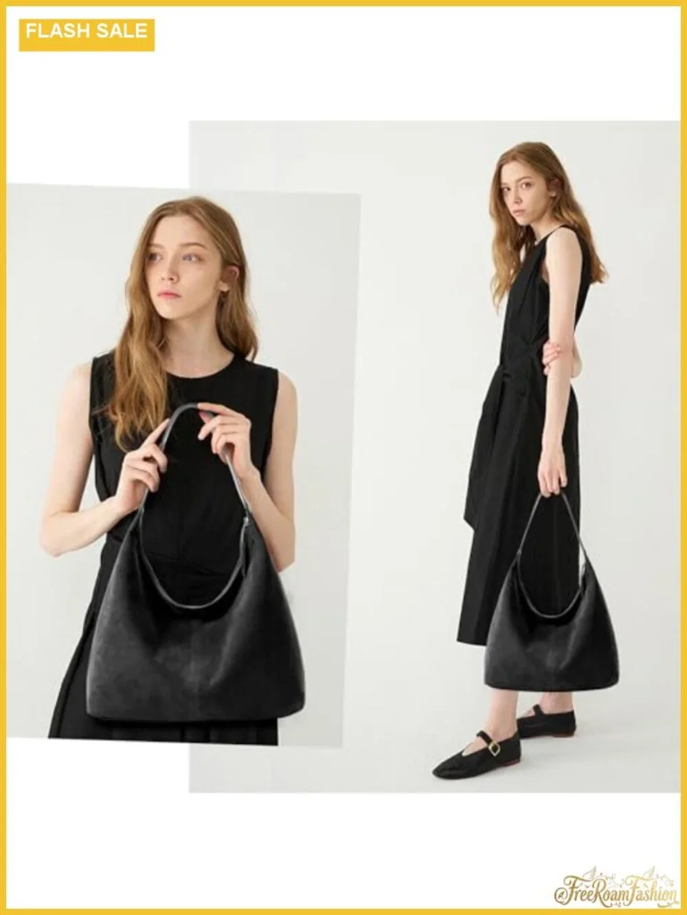Slouchy Tote Bag 18L Casual Vegan Leather Crescent Hobo Zipper Bag